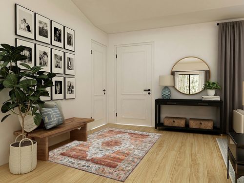 IKALIFE Ultra-Thin Washable Vintage Area Rug 5'x 7' for Living Room, Low-Pile Area Rugs Non-Shed Non Slip, Unique Chenille Printed Home Decor, Perfect for Bedroom Dining Room Kitchen, Orange in Transitional Minimalistic Entryway