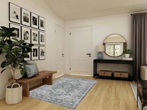 Rugland 4x6 Rug - Stain Resistant Washable Rug, Anti Slip Backing Rugs for Living Room, Vintage Tribal Area Rugs (TPR07-Grey, 4'x6') in Transitional Minimalistic Entryway