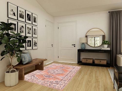 vivorug Washable Rug, Ultra Soft Area Rug 5x7, Non Slip Boho Rug Foldable, Stain Resistant Rugs for Living Room, Persian Tribal Medallion (Orange, 5'x7') in Transitional Minimalistic Entryway