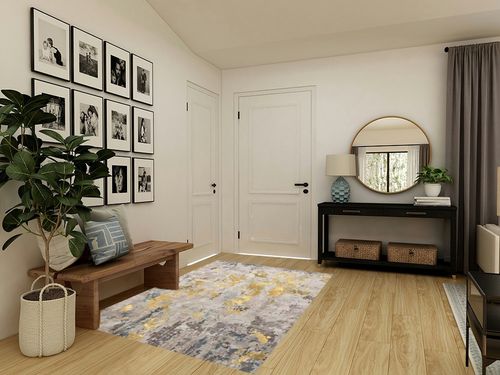vivorug Washable Rug, Ultra Soft Area Rug 5x7, Non Slip Abstract Rug Foldable, Stain Resistant Rugs for Living Room Bedroom, Modern Fuzzy Rug (Grey/Gold/Navy, 5'x7') in Transitional Minimalistic Entryway
