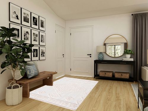 Hauteloom Rosales Farmhouse Living Room Bedroom Modern Moroccan Medallion Area Rug - Soft Shaggy High Low Carpet - High Pile - Bohemian, Boho - White, Beige, Cream - 5'3" X 7' in Transitional Minimalistic Entryway