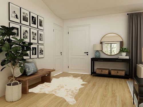 Signature Design by Ashley Jaxith Farmhouse 5 x 7 Medium Pile Cowhide Rug, Ivory & Tan in Transitional Minimalistic Entryway