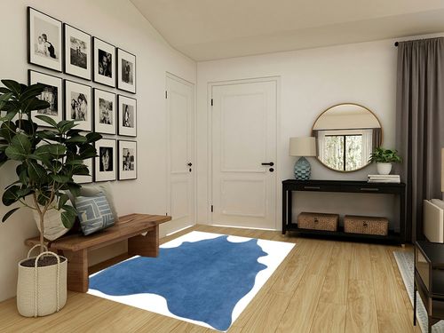 SAFAVIEH Cow Hide Collection Area Rug - 5' x 7', Blue, Genuine Natural Suede Leather Rustic Design, Non-Shedding & Easy Care, Ideal for High Traffic Areas in Living Room, Bedroom (COH800M) in Transitional Minimalistic Entryway