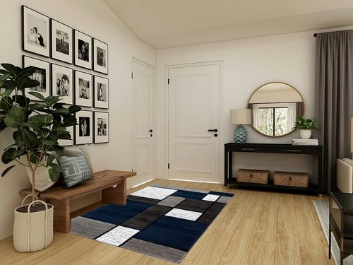 Rugshop Contemporary Modern Boxes Area Rug 5' 3" x 7' 3" Navy in Transitional Minimalistic Entryway