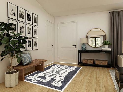 Hauteloom Tilos Moroccan Farmhouse Living Room Bedroom Nursery Shag Area Rug - Shaggy Carpet - Tiger Pattern - High Plush Pile - Dark Grey, Charcoal, Beige, Cream - 5'3" x 7' in Transitional Minimalistic Entryway