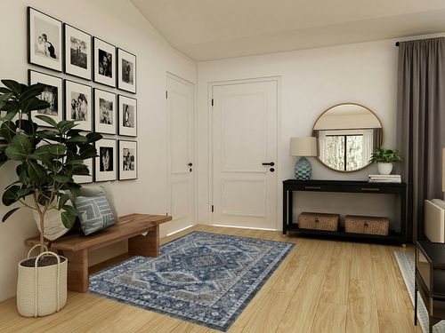 Rugland 3x5 Rug - Stain Resistant Washable Rug, Anti Slip Backing Rugs for Living Room, Vintage Tribal Area Rugs (TPR07-Navy, 3'x5') in Transitional Minimalistic Entryway