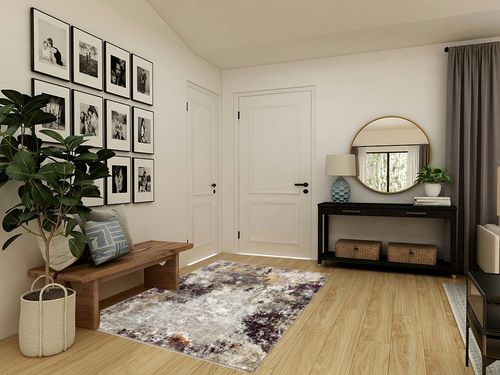 COLORPAPA Modern Abstract Area Rug 5x7 Washable Rug for Living Room Bedroom Dining Room Office Non-Slip Soft Floor Carpet, Purple/Beige/Yellow in Transitional Minimalistic Entryway