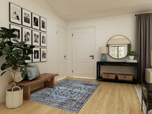 COZYLOOM 5x7 Vintage Medallion Distressed Rug Oriental Floral Printed Rug Boho Chenille Soft Floor Cover for Living Room Bedroom Non-Slip Low Pile Washable Rug Foldable Thin Blue/Black in Transitional Minimalistic Entryway