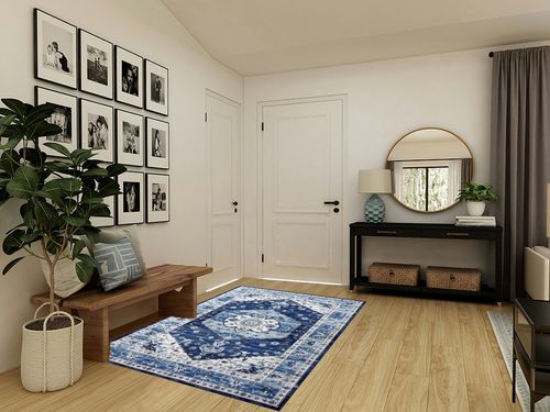 COZYLOOM Ultra-Thin Washable Rug 5x7 Non-Slip Rug Indoor Medallion Distressed Floor Carpet for Living Room Bedroom Oriental Floral Throw Carpet Non-Shedding Foldable Low Pile Floor Cover Blue in Transitional Minimalistic Entryway