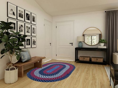 Super Area Rugs Oval 5' X 7' Blue Oval Braided Rug - Use as Living Room Rugs, Bedroom Rugs, Dining Room Rugs - Reversible - Rustic - Country - Primitive - Farmhouse Decor Rug in Transitional Minimalistic Entryway