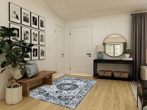 Zacoo Area Rug 5x7 Rug Boho Washable Bedroom Rug Indoor Vintage Kitchen Mat Distressed Low Pile Throw Rug Soft Non Slip Floor Carpet for Living Room Dining Room Farmhouse, Grey in Transitional Minimalistic Entryway