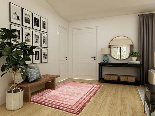 Lahome Modern Abstract Area Rug, Washable 5x7 Bedroom Area Rugs Girls for Living Room Dining Room Soft Stain Resisitant Minimalist Bordered Solid Large Entryway Floor Carpet, Pink in Transitional Minimalistic Entryway