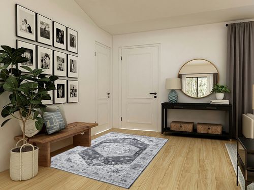 Zacoo Washable Rug Boho Rug Vintage 5x7 Area Rugs for Living Room Bedroom Dining Room Distressed Non Slip Rugs Carpet Non Shedding Oriental Rug Tribal Area Rugs Room Decor Grey in Transitional Minimalistic Entryway