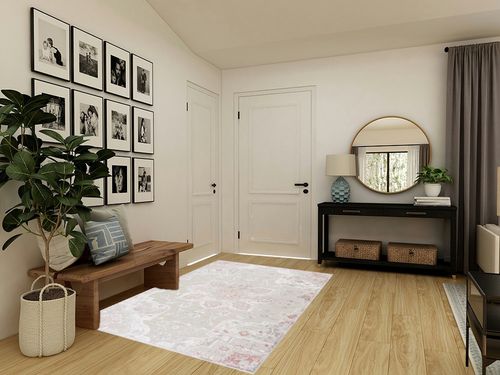 Hauteloom Leena Persian Oriental Living Room Bedroom Area Rug - Traditional Medallion - Boho Vintage - Grey, Beige, Cream, Pink - 5'2" x 7' in Transitional Minimalistic Entryway
