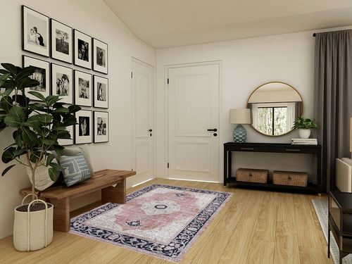 Creative Home Ideas Printed Chenille Area Rugs - for Bedroom, Kitchen, Living Room, Entryway, Hallway, Playroom - Non Skid & Washable - 5' x 7' - Constance Pattern, Constance Blush Pink in Transitional Minimalistic Entryway