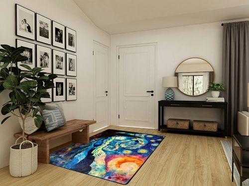 DNOVING Large Non-Slip Area Rug 5x7ft Starry Night Design, Perfect for Any Room Decorative Rug in Pink, Purple, and Blue in Transitional Minimalistic Entryway