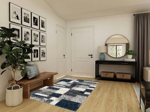 Rugshop Distressed Modern Boxes Plush Shag Area Rug 5' x 7' Navy in Transitional Minimalistic Entryway