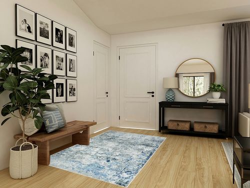 Miukiki 5x7 Area Rugs for Living Room,Anti-Slip Backing Washable Rug,Stain Resistant Abstract Area Rugs,Ultra-Thin Large Home Decor Rug (Blue/Bean Green,5'x7') in Transitional Minimalistic Entryway