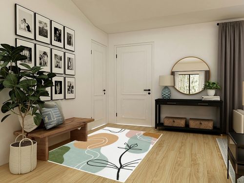 Wonnitar Boho Art 5x7 Area Rug,Modern Abstract Washable Living Room Rug,Minimalist Aesthetic Non-Slip Throw Rug for Bedroom,Non-Shedding Mid Century Floor Carpet for Dorm Den Bathroom,Pink/Green in Transitional Minimalistic Entryway