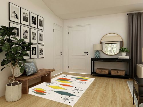 ARTSHOWING Europen Modern Mid Century Large Area Rug 5' x 7', Durable Indoor Outdoor Rugs with Non-Slip Backing for Bedroom Living Room Nursery Kids Home Decor, Orange Yellow Green Prismatic in Transitional Minimalistic Entryway