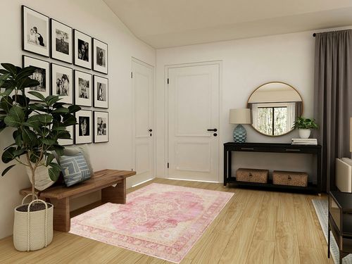 Momeni Rugs Isabella Traditional Medallion Flat Weave Area Rug, 5'3" X 7'3", Pink in Transitional Minimalistic Entryway