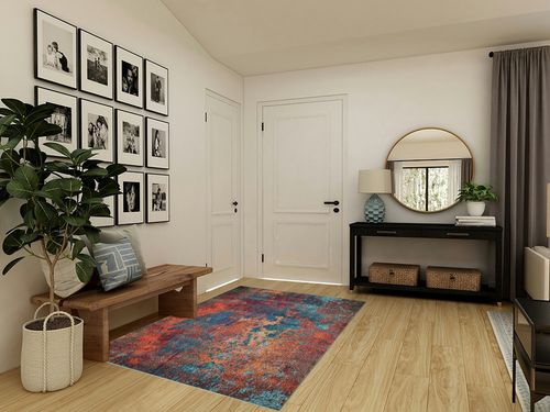 Nourison Celestial Red/Blue Atlantic 5'3" x 7'3" Area -Rug, Contemporary, Abstract, Easy -Cleaning, Non Shedding, Bed Room, Living Room, Dining Room, Kitchen, (5' x 7') in Transitional Minimalistic Entryway