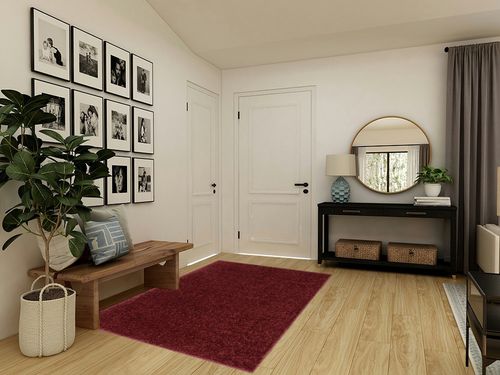 Well Woven Elle Basics | Emerson Shag Deep Red | Textured (5'3" x 7'3") Area Rug in Transitional Minimalistic Entryway