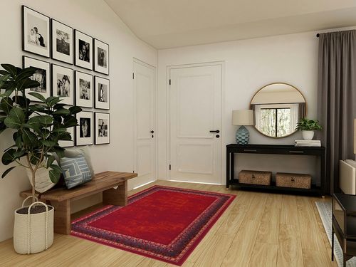 Antep Rugs Alfombras Bordered Modern 5x7 Non-Slip (Non-Skid) Low Pile Rubber Backing Indoor Area Rug (Maroon Red, 5' x 7') in Transitional Minimalistic Entryway
