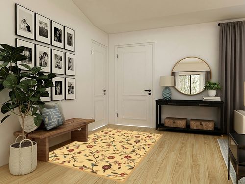 Ottomanson Ottohome Collection Non-Slip Rubberback Floral Leaves Design 5x7 Indoor Area Rug, 5' x 6'6", Beige in Transitional Minimalistic Entryway