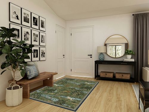 RUGGABLE x Morris & Co Washable Rug - Perfect Bohemian Area Rug for Living Room Bedroom Kitchen - Non-Slip, Child Friendly, Stain & Water Resistant - Owl & Willow Green 5'x7' (Standard Pad) in Transitional Minimalistic Entryway