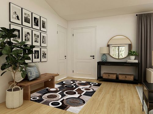 Signature Design by Ashley Guintte Modern 5 x 7 Medium Pile Multilayered Geometric Design Rug, Black, Brown & Cream in Transitional Minimalistic Entryway