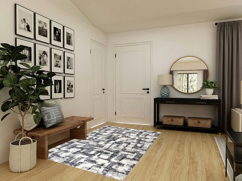 Gertmenian Indoor Modern Plush and Non-Shedding Shaggy Carpet for Foyer Living Room Kitchen Entryway Bedroom Area Rug, 5x7 Standard, Abstract Gray Cream Geometric in Transitional Minimalistic Entryway