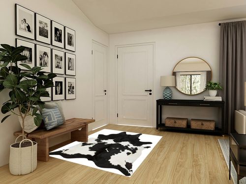Black and White Cowhide Rug | Natural Cow Skin Cow Hide Leather Area Rug Hair On, 5 ft X 6 ft Premium Black White Shed Free Natural Hide in Transitional Minimalistic Entryway