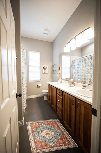 Geometric Tribal Oriental Non Slip Hallway Doormat in Wooden and Grey Bathroom