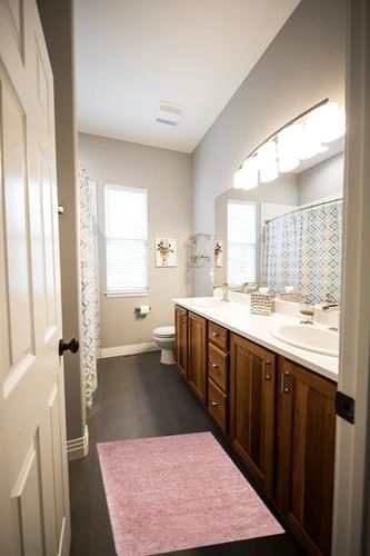 Hermina Light Pink Area Rug Willa Arlo Interiors Rug Size: Rectangle 2' x 3' in Wooden and Grey Bathroom
