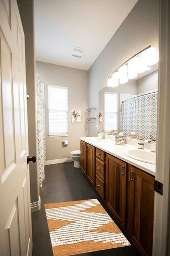 Ashlynn Abstract Handwoven Wool Orange/Beige Area Rug Foundstone Rug Size ... in Wooden and Grey Bathroom