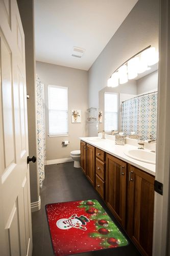 Christmas Rug Kitchen Rugs Runner Red Christmas Snowman Doormat Bath Rugs Non Slip Area Rugs for Bathroom Kitchen Indoor 39" X 20" in Wooden and Grey Bathroom