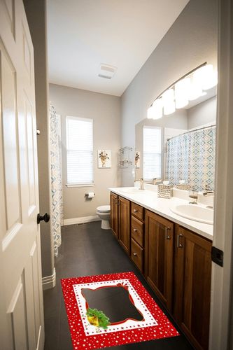 Rectangular Area Rug for Living Room, Bedroom, Christmas Non-Slip Residential Carpet, Kitchen Rugs, Christmas Red Star Winter Xmas Bell Floor Mat with Rubber Backing 2' x 3' in Wooden and Grey Bathroom
