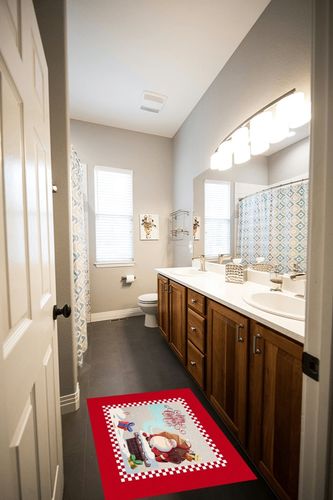Area Rug 2x3 Feet, Christmas Santa Claus with Cotton Linen Sack Many Gifts Red Plaid Rug, Rugs for Living Room Decor Bedroom Decor Kids Room, Non-Slip Living Room Rugs, Comrft Carpet Washable Rug in Wooden and Grey Bathroom