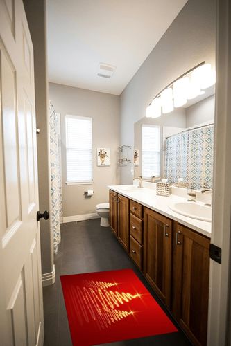 OComster Christmas Rectangle Shape Large Area Rugs - 2 x 3 Feet Yellow Christmas Tree Xmas Red - (Non-Woven + Rubber) Low File Floor Mat in Wooden and Grey Bathroom
