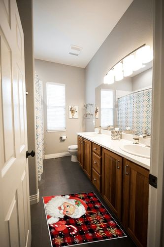 OComster Merry Christmas Rectangle Shape Large Area Rugs - 2 x 3 Feet Santa Yellow Snowflake Xmas Red Black Plaid - (Non-Woven + Rubber) Low File Floor Mat in Wooden and Grey Bathroom