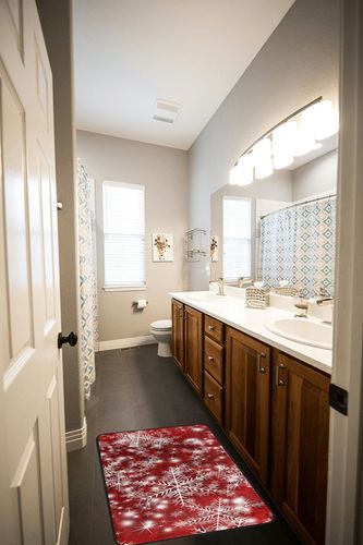 Christmas Rug Kitchen Rugs Runner Christmas Background with Snowflakes Red Doormat Bath Rugs Non Slip Area Rugs for Bathroom Kitchen Indoor 39" X 20" in Wooden and Grey Bathroom