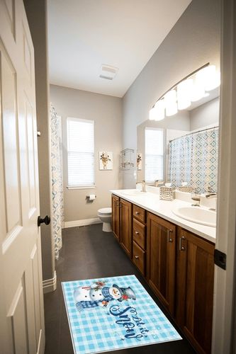 OComster Christmas Rectangle Shape Large Area Rugs - 2 x 3 Feet Xmas Snowman Bird Berry Snowflake Blue Plaid - (Non-Woven + Rubber) Low File Floor Mat in Wooden and Grey Bathroom