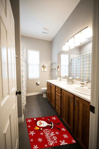 Merry Christmas Area Rug for Living Room Bedroom 2x3, Large Runner Rug Carpet Washable Rugs Non-Shedding Floor Cover Mat for Kitchen Dining Kids Room Decor Santa Claus Snowflakes Red Themed in Wooden and Grey Bathroom