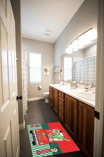 Christmas Doormat, Christmas Decoration Non-Slip Doormat, 3D Visual Illusion Fluffy Carpet. in Wooden and Grey Bathroom