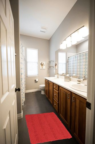 Red Bathroom Rugs Christmas Décor - Extra Soft and Absorbent Red Bathroom Rugs - Machine Wash, Non Slip Striped Bath Mats for Indoor, Kitchen, Toilet Decorations for Christmas ( Red 20''x30 +15''x23) in Wooden and Grey Bathroom