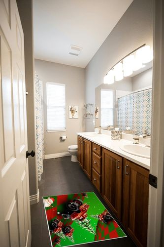 Christmas Area Rug for Living Room Bedroom 2x3, Large Runner Rug Carpet Washable Rugs Non-Shedding Floor Cover Mat for Kitchen Dining Kids Room Decor Truck Xmas Tree Santa Claus 3D Space in Wooden and Grey Bathroom