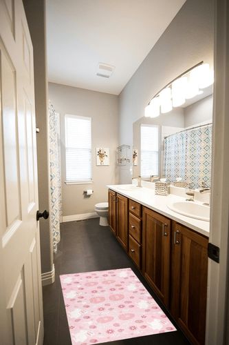 Pink Easter Rabbit Bathroom Rugs Fluffy Absorbent Bath Mat Machine Washable Soft Microfiber Shaggy Kitchen Mat Non Slip Carpet Runner for Bathroom Floor Shower Bathtub Living Room in Wooden and Grey Bathroom