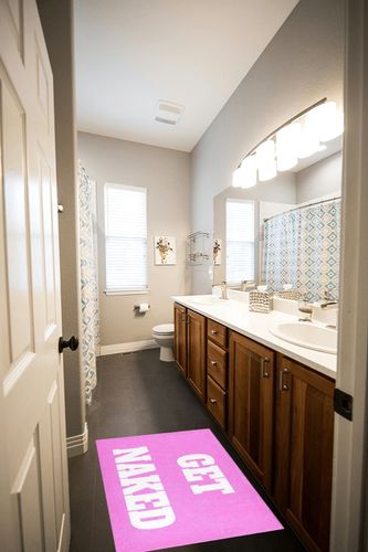 Wudan Pink Get Naked Bath Mat Fluffy Absorbent Kitchen Runner Rug 39 x 20 Inch Bathtub Mat for Floors Decor Home in Wooden and Grey Bathroom
