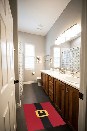 Shag Door Mats Bath Rugs Christmas Santa Claus Belt,Soft Fluffy Doormats Non Slip Carpet Red Black Yellow Block,Shaggy Fuzzy Area Throw Rug for Kitchen/Bathroom/Bedroom/Living Room 20x31.5In in Wooden and Grey Bathroom
